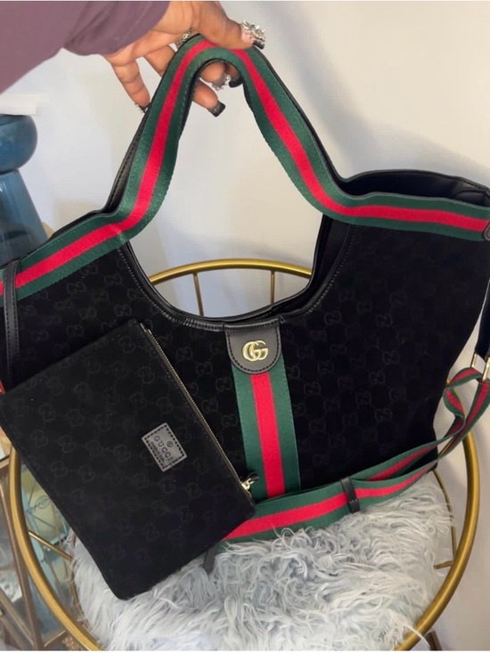 Source Unknown Handbags - Source Unknown Black Women's Tote with Green and Red Stripe